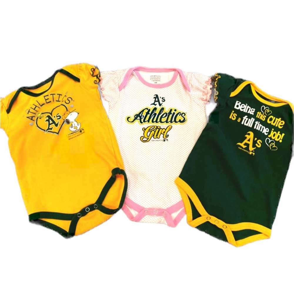 Oakland Athletics A’s Genuine Merchandise 18mo Girls Onesies Bundle Lot BOGO